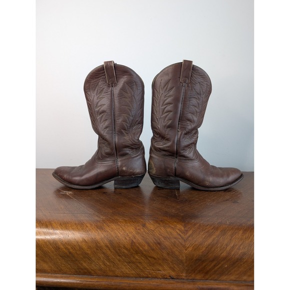 Vintage Bullrider Brown Leather Pull On Western Cowboy Boots - Picture 4 of 9